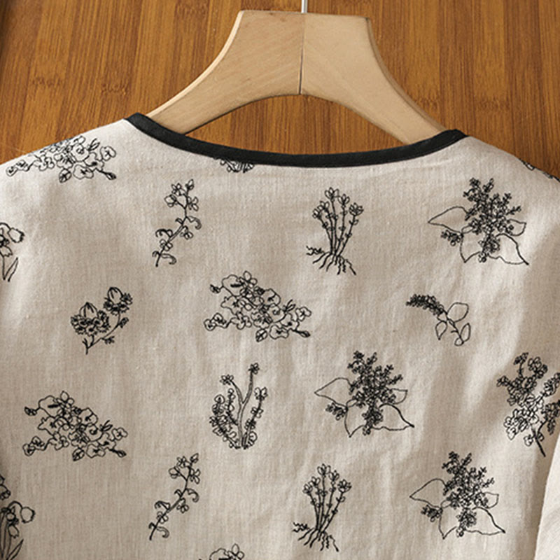 Chaqueta acolchada de algodón de manga larga con botones de rana bordados para mujer de Buddha Stones y bolsillos - image 3