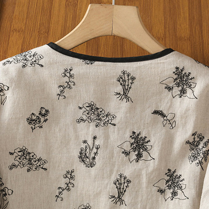 Chaqueta acolchada de algodón de manga larga con botones de rana bordados para mujer de Buddha Stones y bolsillos - image 3