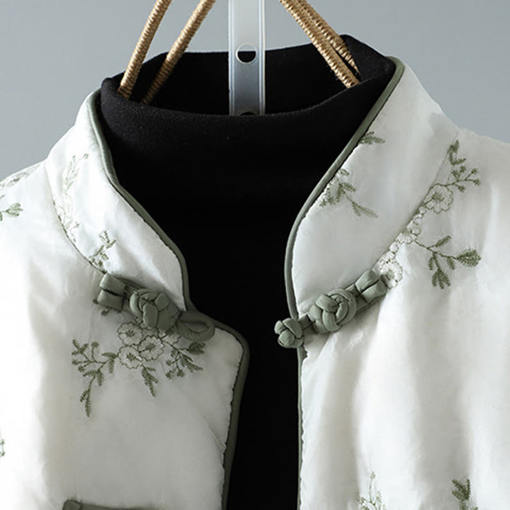Chaqueta gruesa de algodón de manga larga con botones de rana y bordado de Buddha Stones para mujer, con bolsillos - image 3