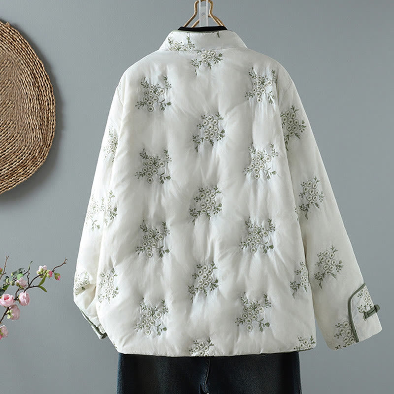 Chaqueta gruesa de manga larga con botones de rana y bordado de Buddha Stones para mujer, con bolsillos - image 2