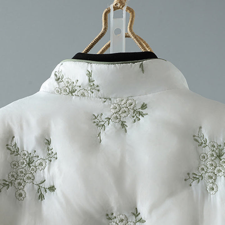 Chaqueta gruesa de manga larga con botones de rana y bordado de Buddha Stones para mujer, con bolsillos - image 8