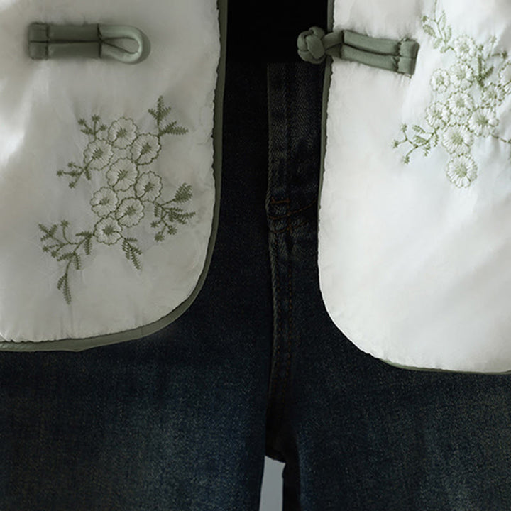 Chaqueta gruesa de algodón de manga larga con botones de rana y bordado de Buddha Stones para mujer, con bolsillos - image 10