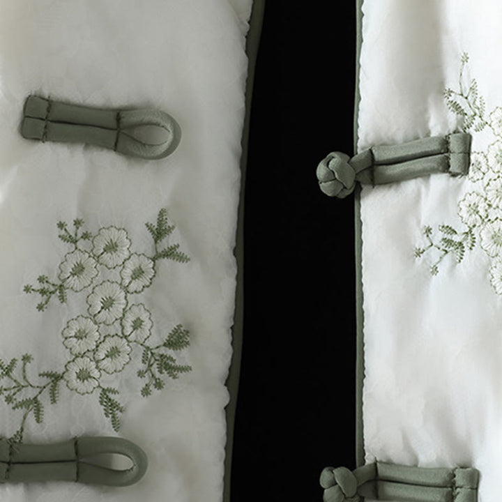 Chaqueta gruesa de manga larga con botones de rana y bordado de Buddha Stones para mujer, con bolsillos - image 13