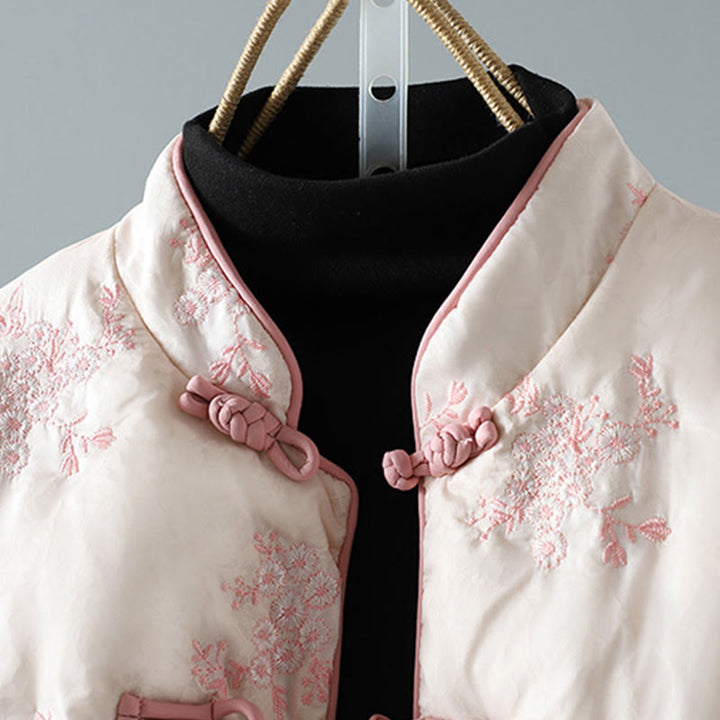 Chaqueta gruesa de algodón de manga larga con botones de rana y bordado de Buddha Stones para mujer, con bolsillos - image 15
