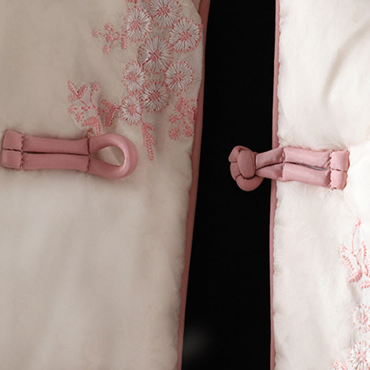 Chaqueta gruesa de algodón de manga larga con botones de rana y bordado de Buddha Stones para mujer, con bolsillos - image 19