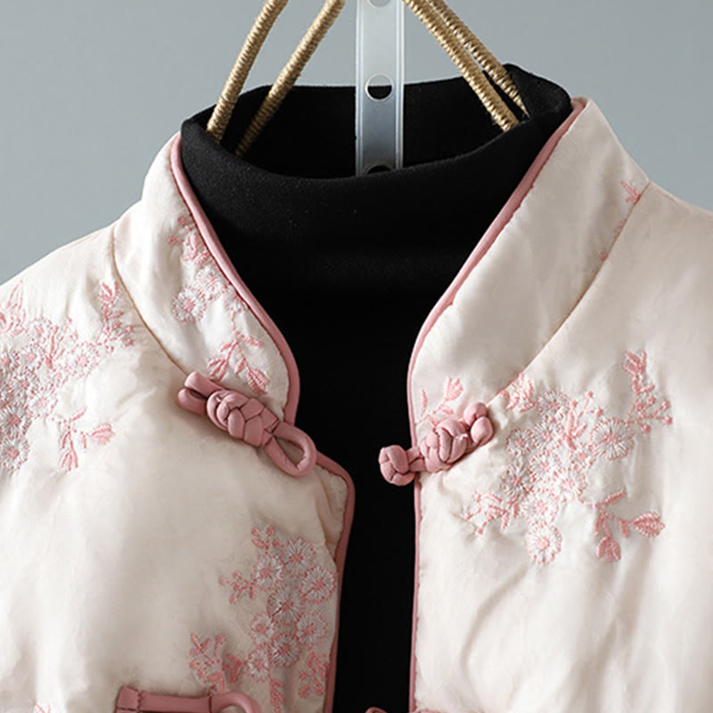 Chaqueta gruesa de manga larga con botones de rana y bordado de Buddha Stones para mujer, con bolsillos - image 15