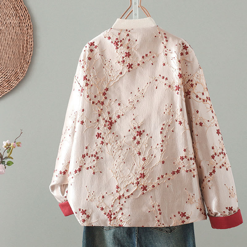 Chaqueta de algodón grueso de manga larga con botones jacquard y bolsillos para mujer de Buddha Stones - image 1
