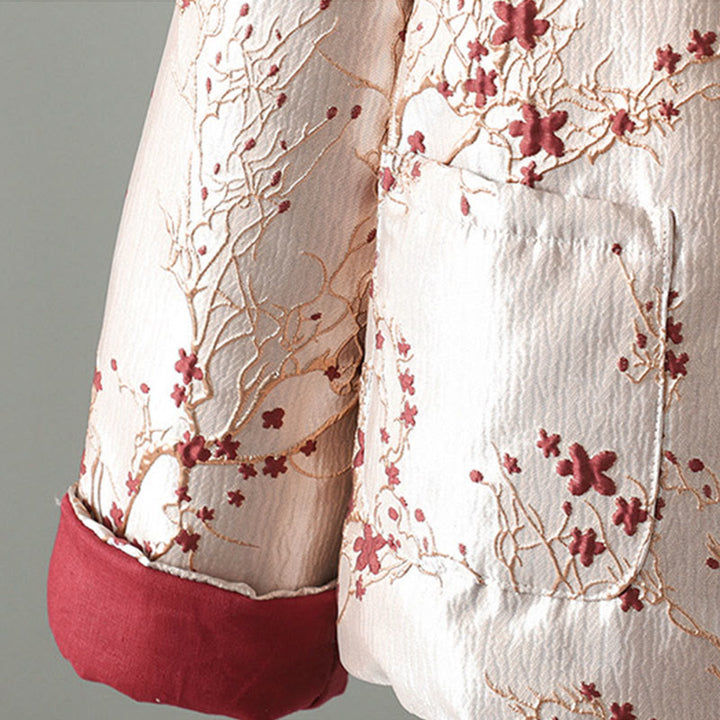 Chaqueta de algodón grueso de manga larga con botones jacquard y bolsillos para mujer de Buddha Stones - image 4