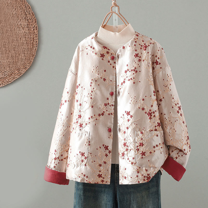 Chaqueta de algodón grueso de manga larga con botones jacquard y bolsillos para mujer de Buddha Stones - Lavanda Rubor - US14，UK/AU18，EU46 (2XL) - image 0