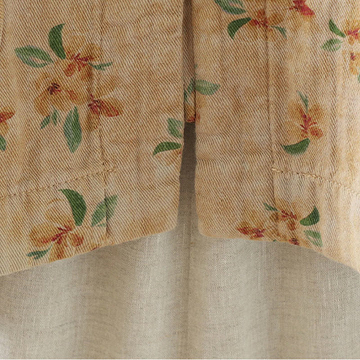 Chaqueta de poliéster de manga larga con botones de rana y bolsillos para mujer con estampado floral de Buddha Stones - image 3