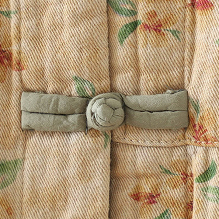 Chaqueta de poliéster de manga larga con botones de rana y bolsillos para mujer con estampado floral de Buddha Stones - image 4