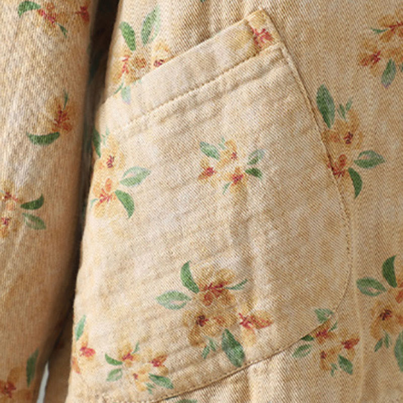 Chaqueta de poliéster de manga larga con botones de rana y bolsillos para mujer con estampado floral de Buddha Stones - image 2