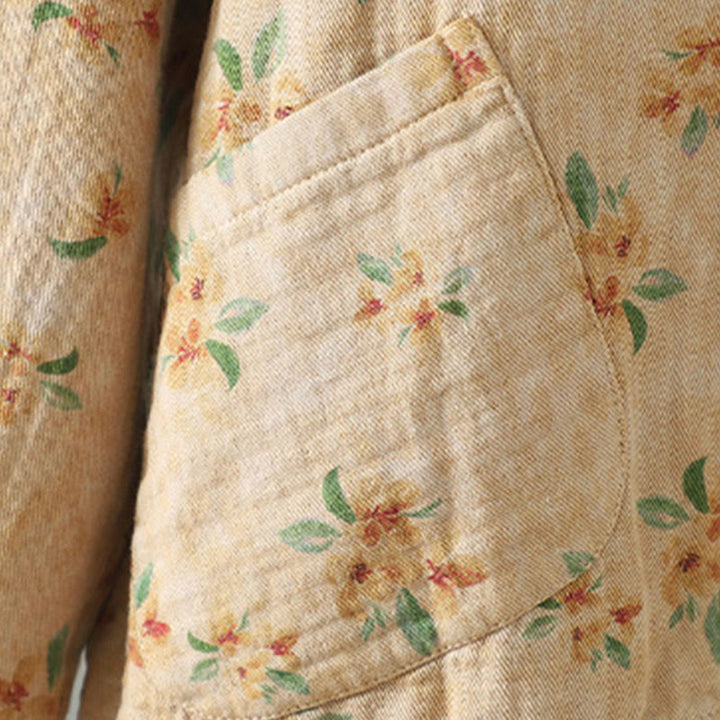 Chaqueta de poliéster de manga larga con botones de rana y bolsillos para mujer con estampado floral de Buddha Stones - image 5