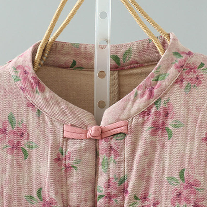 Chaqueta de poliéster de manga larga con botones de rana y bolsillos para mujer con estampado floral de Buddha Stones - image 8