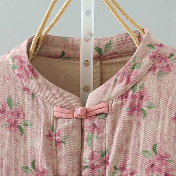 Chaqueta de poliéster de manga larga con botones de rana y bolsillos para mujer con estampado floral de Buddha Stones - image 8