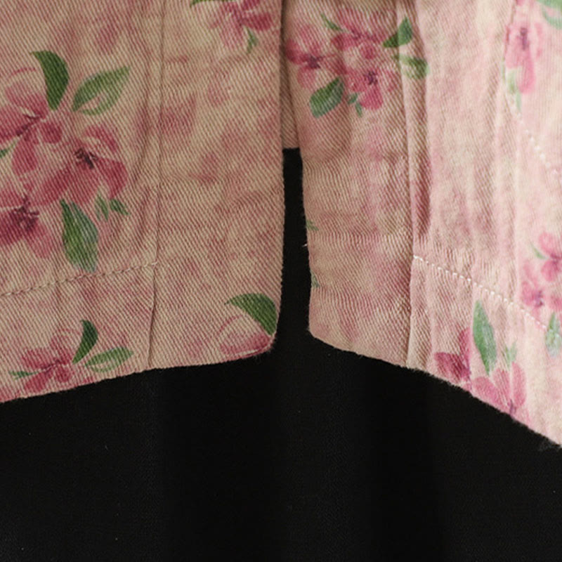 Chaqueta de poliéster de manga larga con botones de rana y bolsillos para mujer con estampado floral de Buddha Stones - image 11