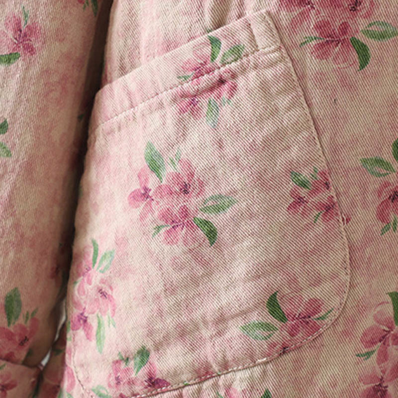 Chaqueta de poliéster de manga larga con botones de rana y bolsillos para mujer con estampado floral de Buddha Stones - image 13