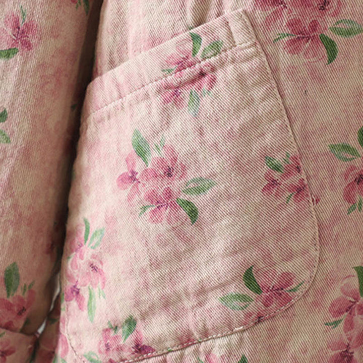 Chaqueta de poliéster de manga larga con botones de rana y bolsillos para mujer con estampado floral de Buddha Stones - image 13