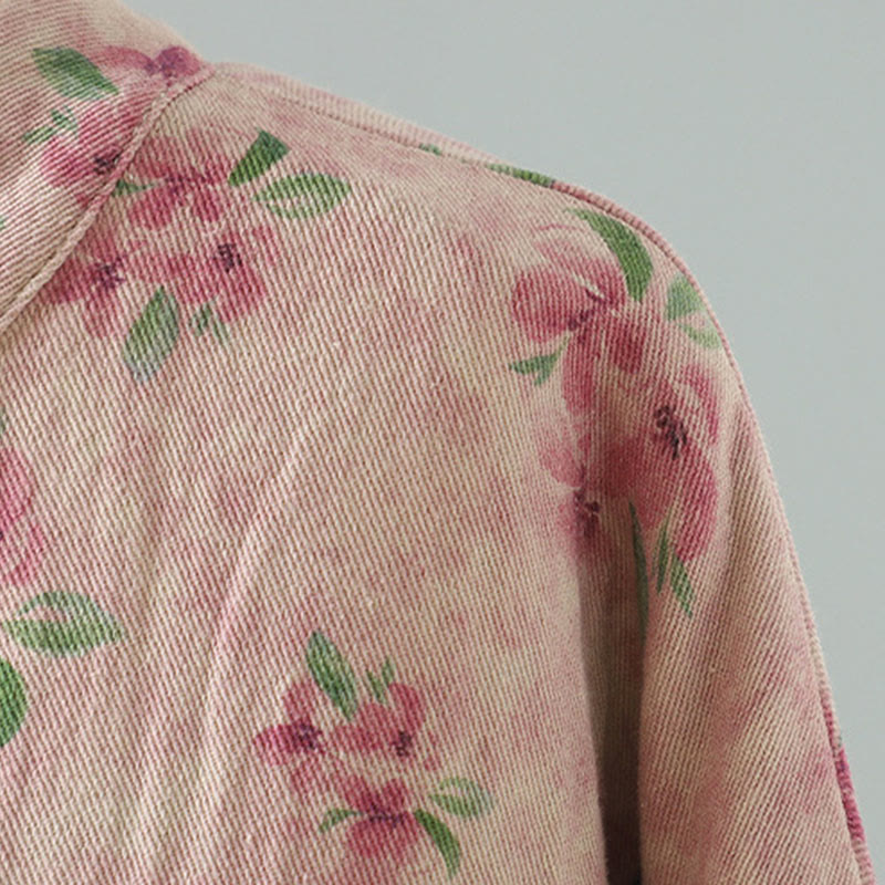 Chaqueta de poliéster de manga larga con botones de rana y bolsillos para mujer con estampado floral de Buddha Stones - image 10