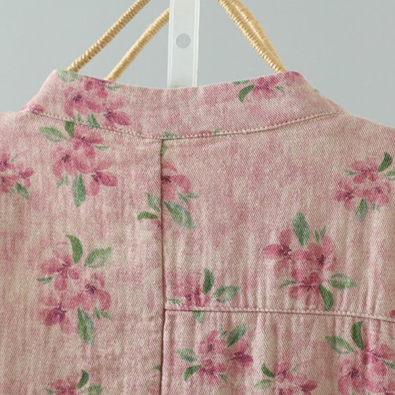 Chaqueta de poliéster de manga larga con botones de rana y bolsillos para mujer con estampado floral de Buddha Stones - image 9