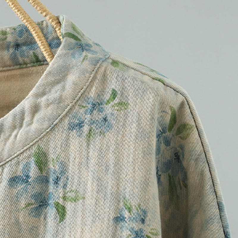 Chaqueta de poliéster de manga larga con botones de rana y bolsillos para mujer con estampado floral de Buddha Stones - image 18