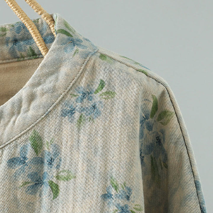 Chaqueta de poliéster de manga larga con botones de rana y bolsillos para mujer con estampado floral de Buddha Stones - image 18