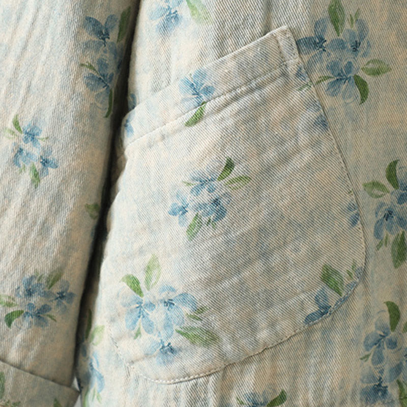 Chaqueta de poliéster de manga larga con botones de rana y bolsillos para mujer con estampado floral de Buddha Stones - image 21