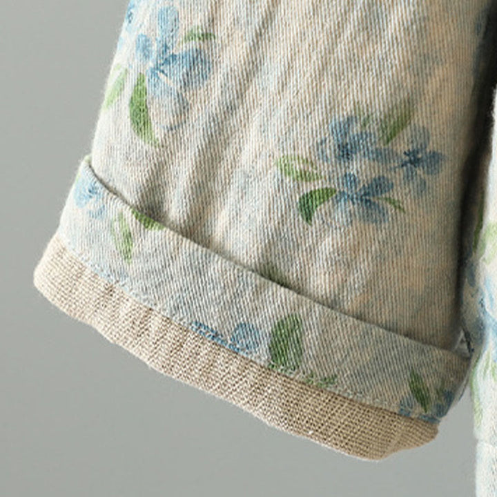 Chaqueta de poliéster de manga larga con botones de rana y bolsillos para mujer con estampado floral de Buddha Stones - image 20