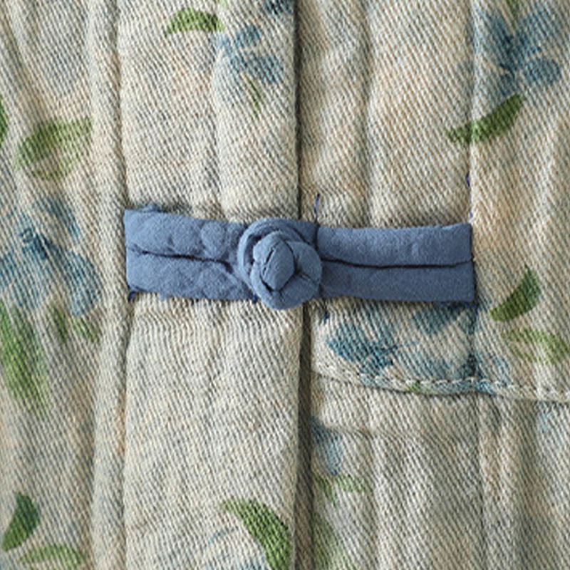 Chaqueta de poliéster de manga larga con botones de rana y bolsillos para mujer con estampado floral de Buddha Stones - image 19