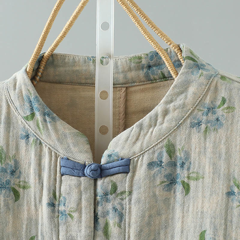 Chaqueta de poliéster de manga larga con botones de rana y bolsillos para mujer con estampado floral de Buddha Stones - image 17