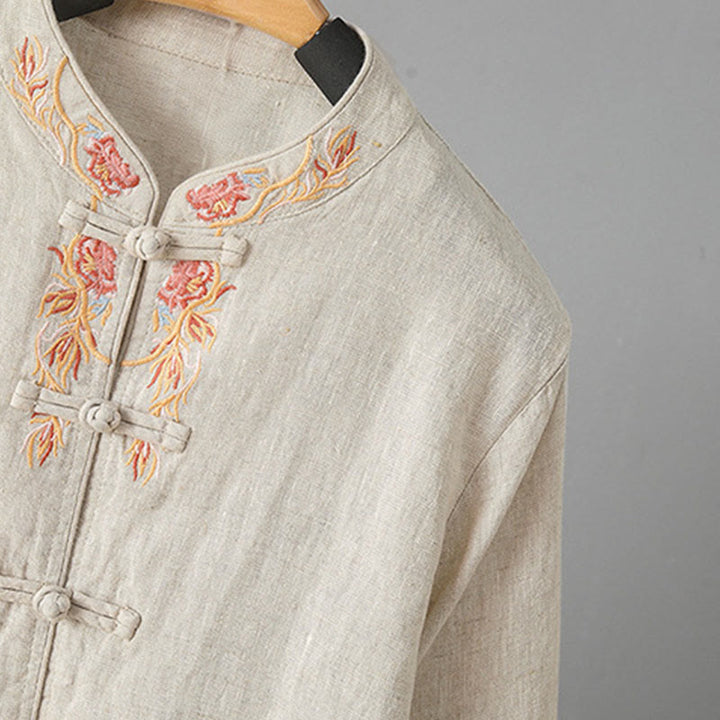 Camisa informal de algodón con cuello alto y manga larga bordada para mujer con Buddha Stones - image 3