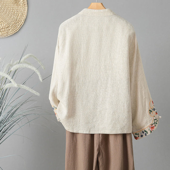 Camisa informal de algodón con cuello alto y manga larga bordada para mujer con Buddha Stones - image 2