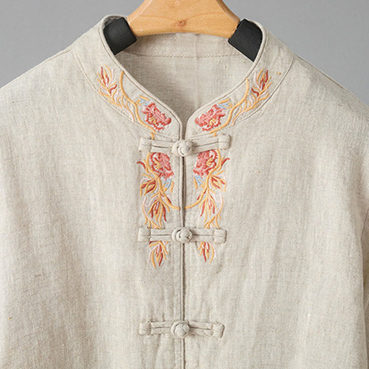 Camisa informal de algodón con cuello alto y manga larga bordada para mujer con Buddha Stones - image 7