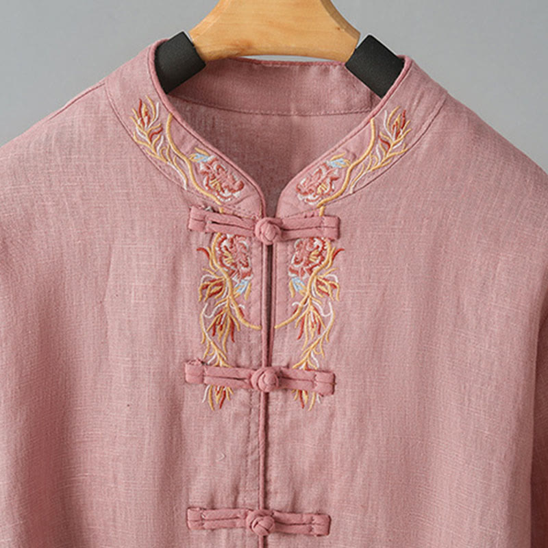 Camisa informal de algodón con cuello alto y manga larga bordada para mujer con Buddha Stones - image 12