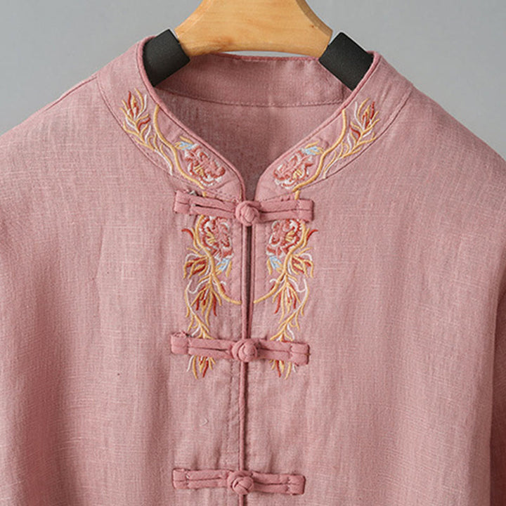 Camisa informal de algodón con cuello alto y manga larga bordada para mujer con Buddha Stones - image 12