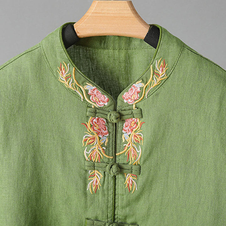 Camisa informal de algodón con cuello alto y manga larga bordada para mujer con Buddha Stones - image 15