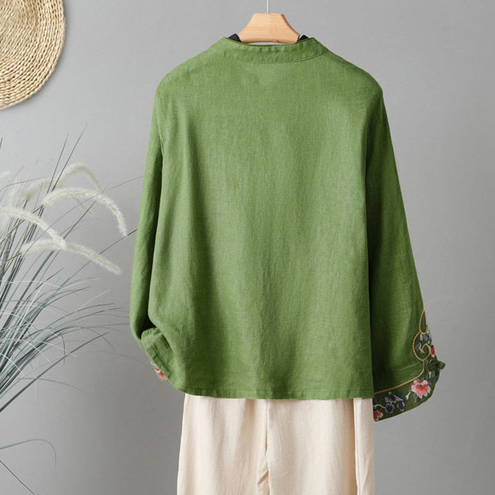 Camisa informal de algodón con cuello alto y manga larga bordada para mujer con Buddha Stones - image 14