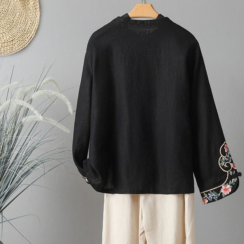 Camisa informal de algodón con cuello alto y manga larga bordada para mujer con Buddha Stones - image 20