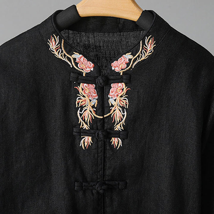 Camisa informal de algodón con cuello alto y manga larga bordada para mujer con Buddha Stones - image 24