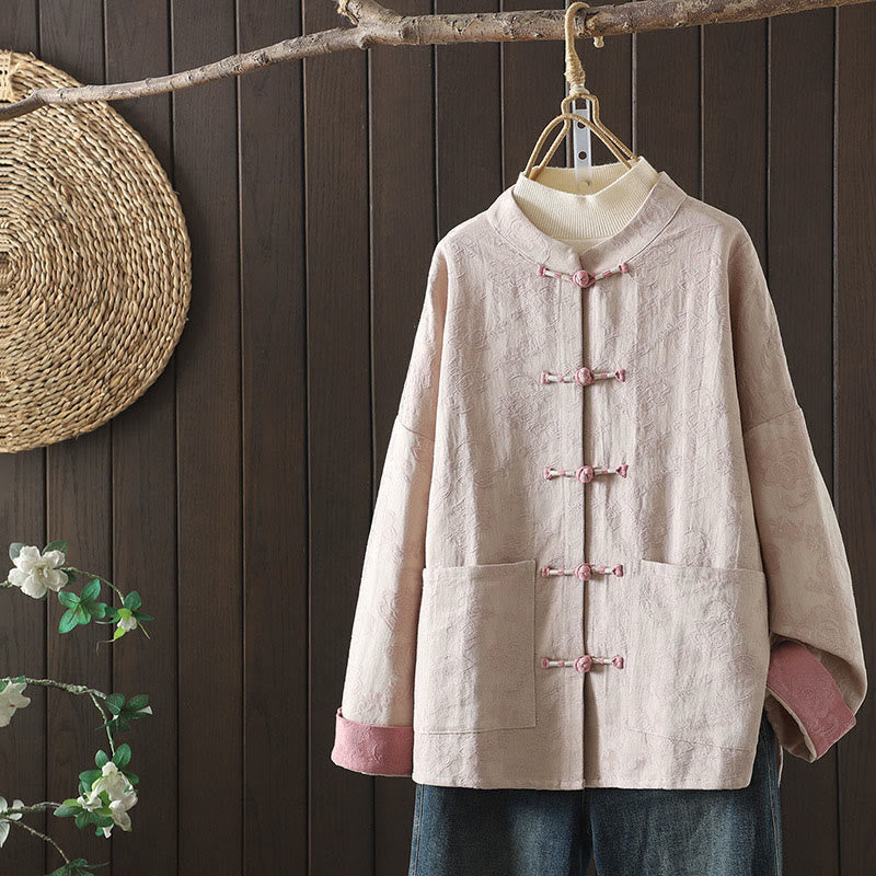 Camisa informal de algodón con cuello alto y manga larga con estampado floral de Buddha Stones para mujer - Lavanda Rubor - US14，UK/AU18，EU46 (2XL) - image 0