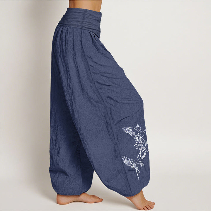 Pantalones harén de algodón con cintura elástica para mujer con estampado de grullas voladoras y Buddha Stones - image 9