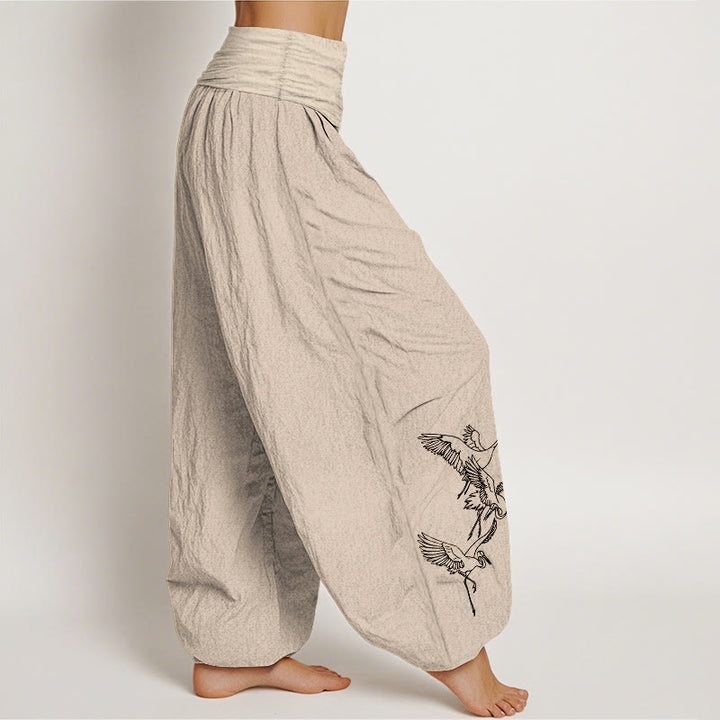Pantalones harén de algodón con cintura elástica para mujer con estampado de grullas voladoras y Buddha Stones - image 12