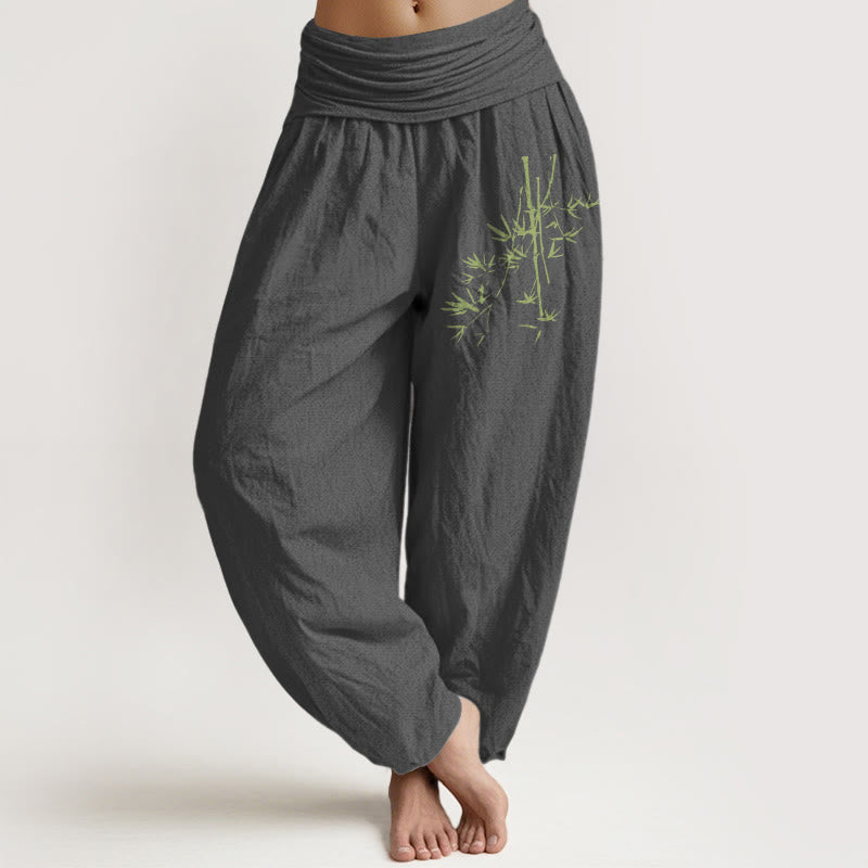 Pantalones harén de algodón con cintura elástica para mujer, con estampado de hojas y Buddha Stones - Gris oscuro - US22，UK/AU26，EU54 (6XL) - image 8
