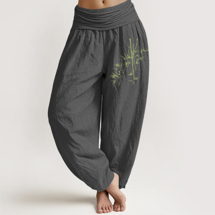 Pantalones harén de algodón con cintura elástica para mujer, con estampado de hojas y Buddha Stones - Gris oscuro - US22，UK/AU26，EU54 (6XL) - image 8