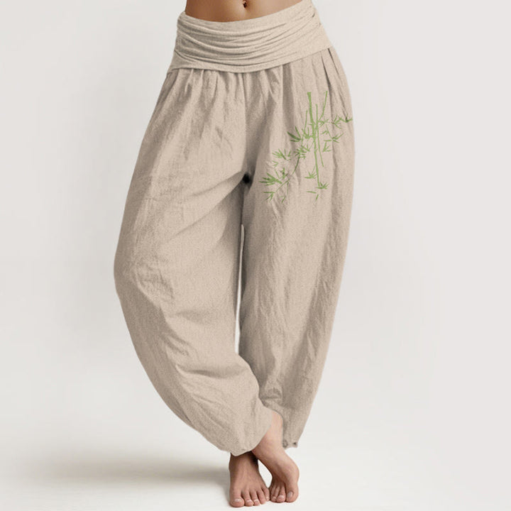 Pantalones harén de algodón con cintura elástica para mujer, con estampado de hojas y Buddha Stones - Broncearse - US22，UK/AU26，EU54 (6XL) - image 11