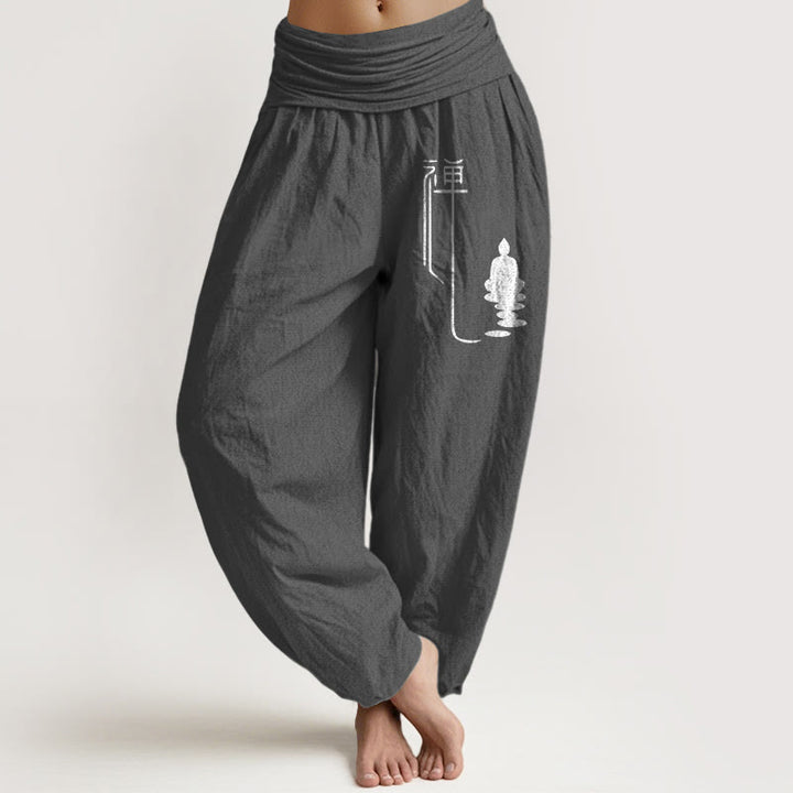 Pantalones harén de algodón con cintura elástica para mujer con estampado budista zen y Buddha Stones de Buda - Gris tenue - US22，UK/AU26，EU54 (6XL) - image 8
