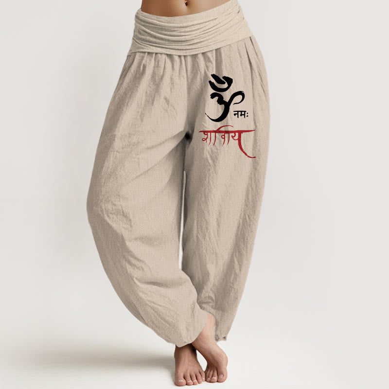 Pantalones harén de algodón con cintura elástica para mujer con estampado de Buddha Stones y hechizos Om - Broncearse - US22，UK/AU26，EU54 (6XL) - image 14