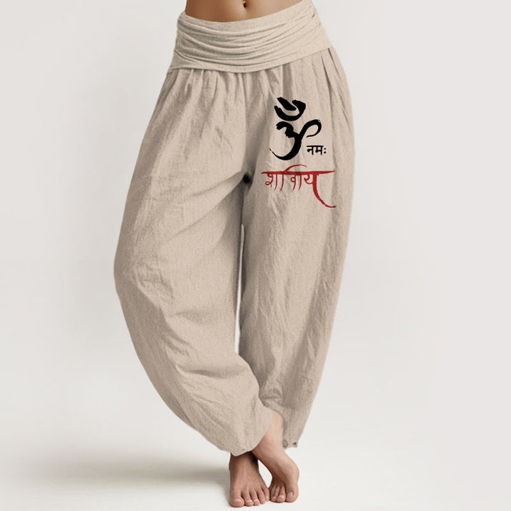 Pantalones harén de algodón con cintura elástica para mujer con estampado de Buddha Stones y hechizos Om - Broncearse - US22，UK/AU26，EU54 (6XL) - image 14