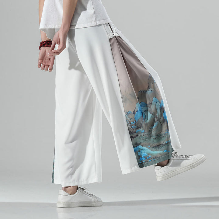 Buddha Stones Pantalones anchos para hombre con bolsillos y estampado de montañas y ríos - Blanco - US/UK/AU46, EU56 (5XL) - image 11