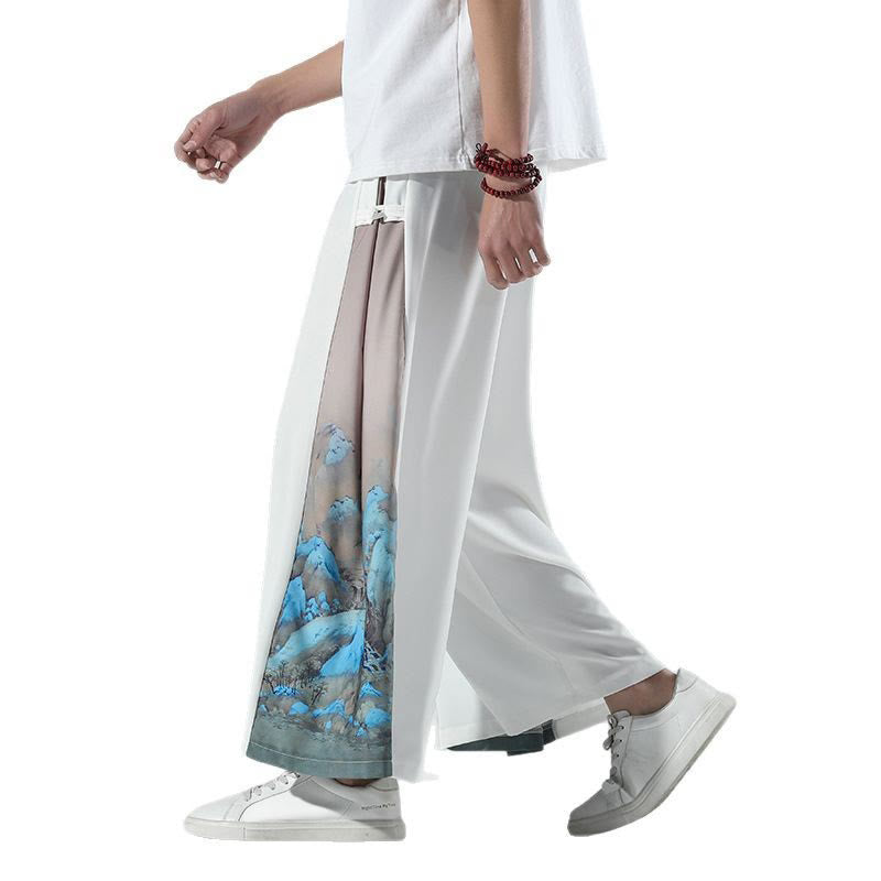 Buddha Stones Pantalones anchos para hombre con bolsillos y estampado de montañas y ríos - image 16